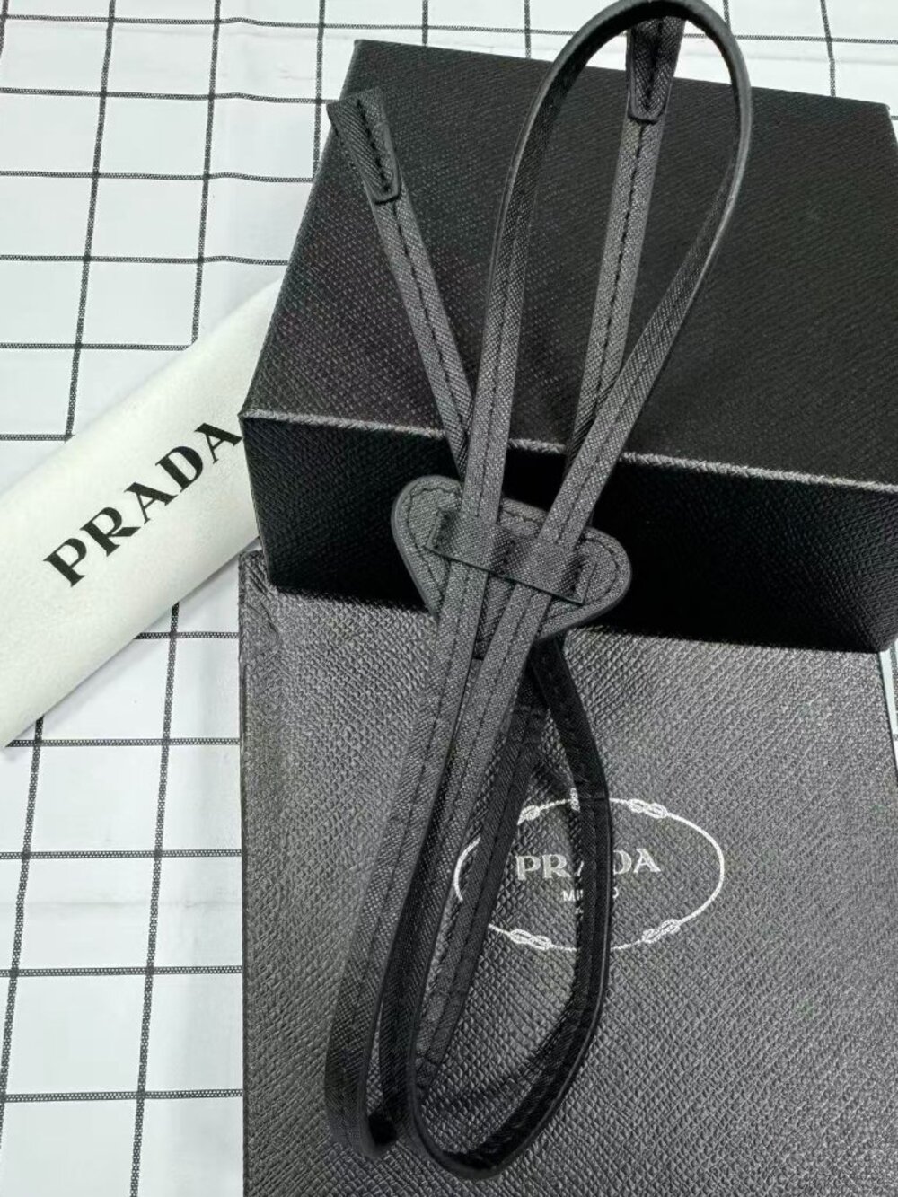 Prada Black Bolo Tie💞🥰 Saffiano Leather - Gift Box Included (Unisex) - Picture 4 of 7